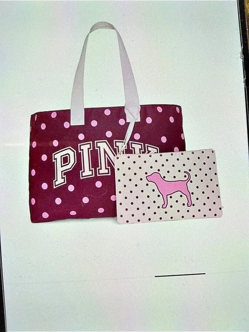 Victoria's Secret Polka Dot Tote with Matching Pouch NWT